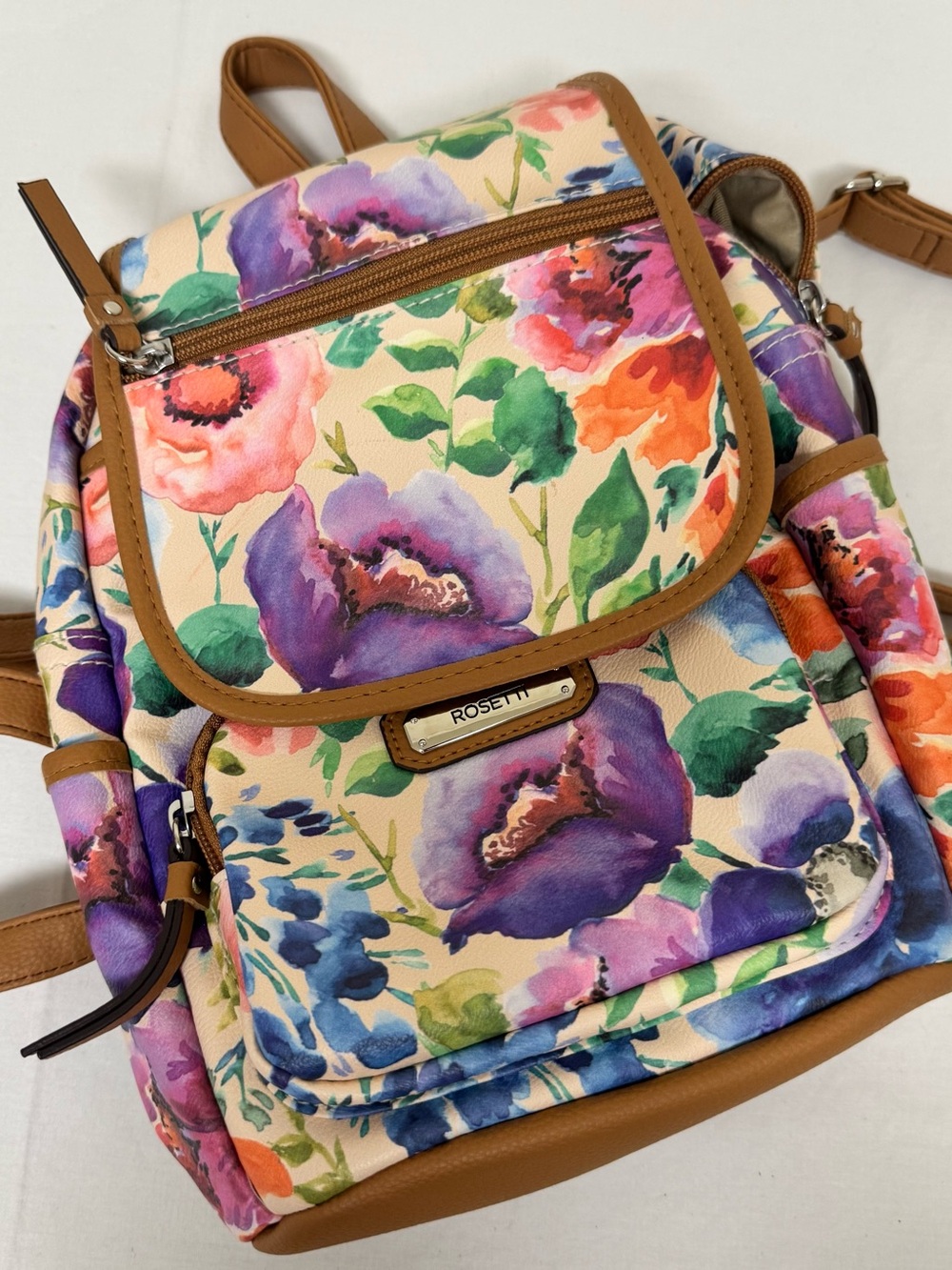 Rosetti Floral Cream Backpack with Purple, Pink & Orange Blooms